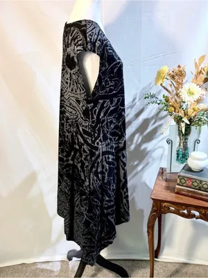💥Bryn Walker Abstract Print Asymmetrical Tunic Dress Black Gray Stretch Sz L💛 thumbnail 5