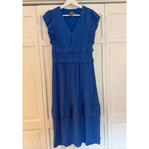 Taylor blue ruffled vneck midi dress 8 thumbnail 2