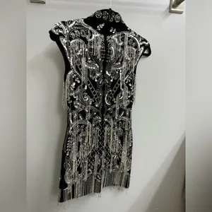 ASOS petite design High neck all over embellished mini dress in black size 6 thumbnail 2