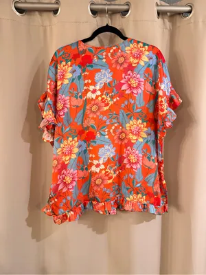 Umgee Loose Fit Floral Ruffle Button-Front Blouse thumbnail 2