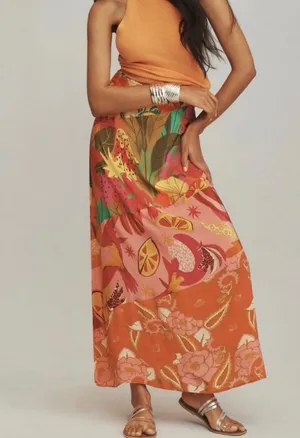 Farm Rio Satin Slip A-Line Floral Maxi Skirt, Size S thumbnail 1