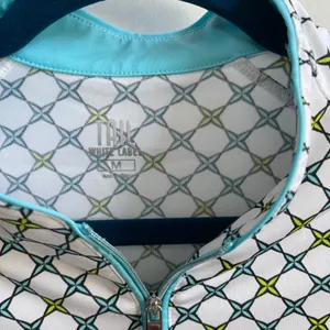 Tail White Label Quarter Zip Women Medium White‎ Turquoise Geometric Golf Top thumbnail 2