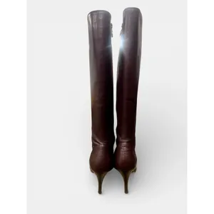 Salvatore Ferragamo Vintage Brown Leather Knee High Stiletto Boots Made Italy US 7 thumbnail 8