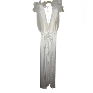 🤍 Aakaa White Ruffle Tulle Bodice Wide Leg Jumpsuit Women’s M Bridal‎ 🤍 thumbnail 6