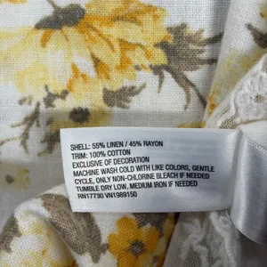 Universal Thread Floral Linen Blend‎ Lace Trim Mini Dress XS Yellow White Boho thumbnail 4