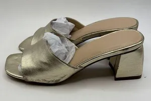 FARYL by Farylrobin Womens Size 7.5 Pip Gold Metallic Sandals Leather Block Heel thumbnail 1