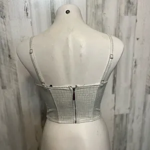 Ivy Rose Silver Faux Croc Corset Top – Bustier Crop Tank, Adjustable Straps, Nig thumbnail 3