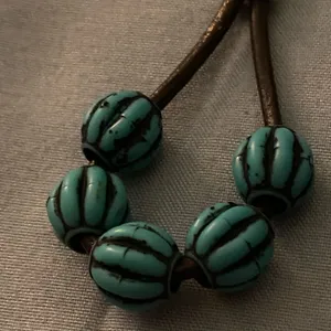 7” Bracelet & 2.25” Dangle Pierced Earrings Set Lot Teal Blue & Black Beads Cord thumbnail 2