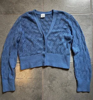 abercrombie kids Blue Open-Knit V-Neck Cardigan thumbnail 1