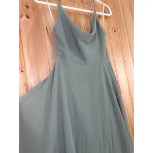 NWT Lulus Romantically Speaking Sage Green Cowl Lace-Up Maxi Dress Bridesmaid M thumbnail 4