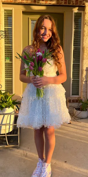 white sparkly boutique hoco dress thumbnail 1