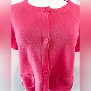 Loft Womens Pink Short Sleeve Sweater Button Up Cardigan Small thumbnail 3