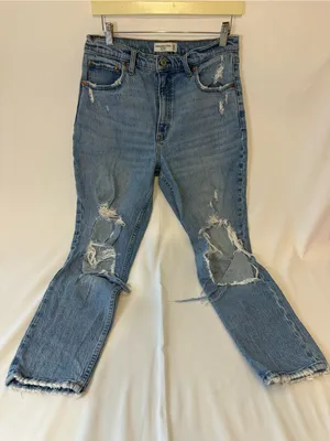 Abercrombie & Fitch Light Blue Distressed Straight-Leg Jeans thumbnail 1
