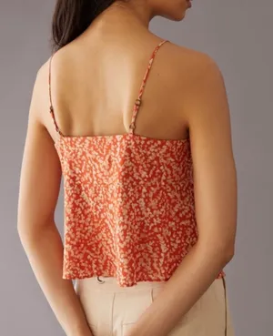 Anthropologie Twist Cami Front Ditsy Floral Orange White XS thumbnail 2