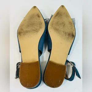 Juicy Couture “Chessa” Blue Suede Slingback Flats with Rhinestone Bows size 7 thumbnail 6