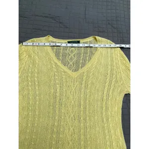 LRL Ralph Lauren citrus yellow linen sweater cable knit v-neck size Medium M thumbnail 7