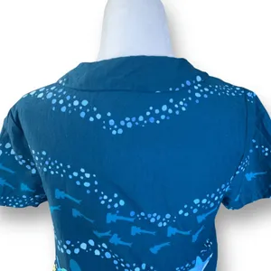 ModCloth Ocean Shark‎ Print Blouse Peter Pan Collar Blue Nautical Top Retro thumbnail 8