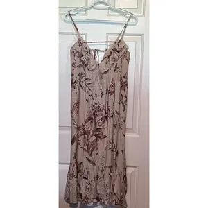 Chaser Maternity‎ Ruffled Beige Floral Maxi Dress Size M 44" Long x 15" PTP thumbnail 2
