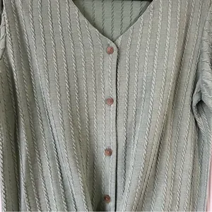 Weatherproof Vintage Ribbed Tie Front Blouse Henley Boho Knit Short Sleeve Top thumbnail 5