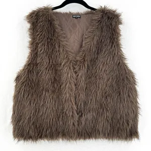 Free Haven Faux Fur Vest Women L Brown Boho Shaggy Open Front Y2K Layering Y2K thumbnail 1