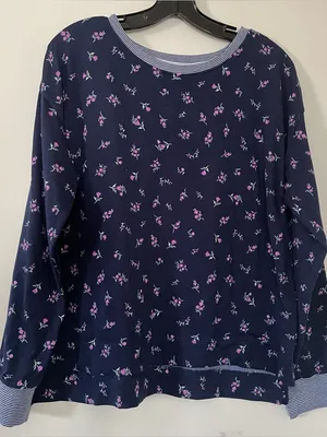 Lauren Ralph Lauren Floral Pajama Top Women Large Navy Blue Feminine Cottagecore thumbnail 1