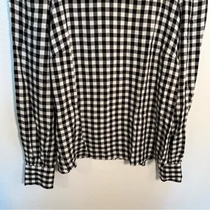 Loft Women's Size XS Blouse Long Puff Sleeve Black White Gingham Crewneck 552579 thumbnail 7