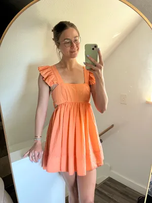 Orangey Coral Ruffled Sleeveless Mini Dress thumbnail 8