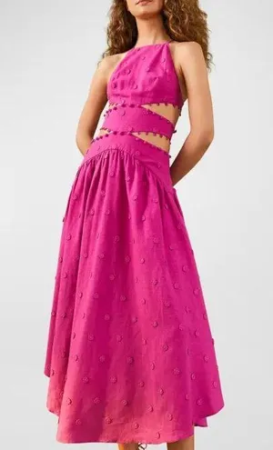 Farm Rio NWT Pink 3D Flower Midi Dress in Linen. Size Large thumbnail 1