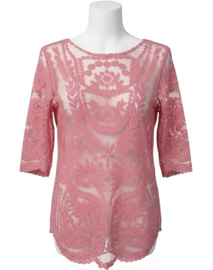Unbranded Lace Mesh Top Womens M Pink Excellent Floral Sheer Boho Scoop Neck thumbnail 1
