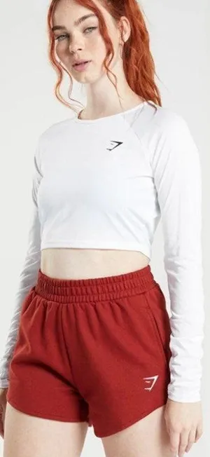 Gymshark Long Sleeve Training Crop Top Crew Neck Slim Fit White Women's Small thumbnail 1