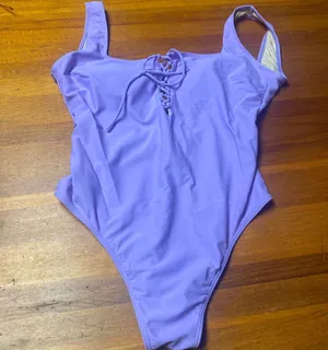 Purple One Piece Swimsuit with Lace-Up Detail thumbnail 1