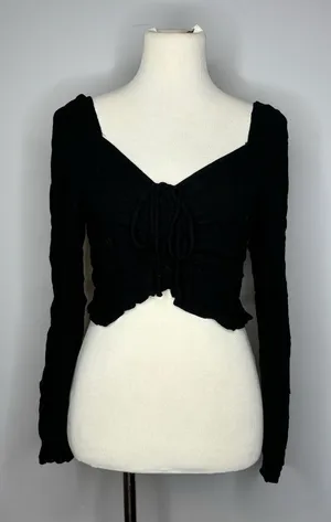 Altar'd State- Black Long Sleeve Crop Top thumbnail 1
