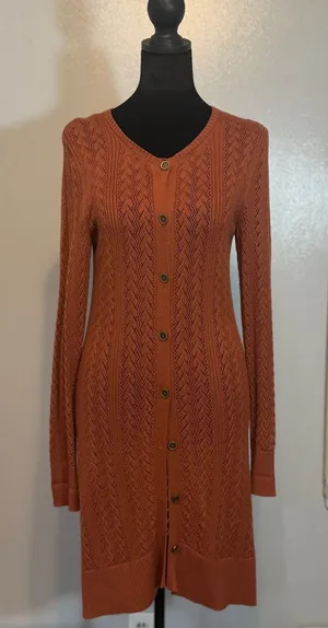 Peruvian Connection Pointelle Knit Long Cardigan Duster Sweater XS thumbnail 1