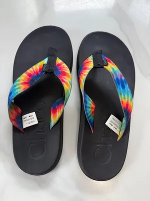 Chacos chillos Black Flip Flops with Rainbow Tie-Dye Straps thumbnail 1