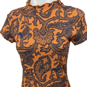 Urban Outfitters Orange Blue Floral Paisley Short Sleeve Mini Bodycon Dress Sz M thumbnail 3