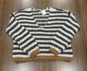 Free People Portland Striped Pullover Sweater NWT Size Small Neutral thumbnail 1