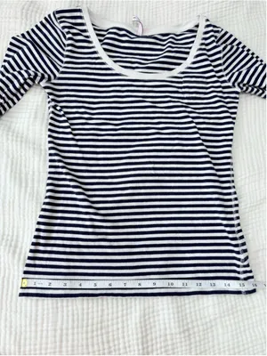 Women's Outlook Long Sleeve Striped Tee, Size L, White and Navy Blue Cotton thumbnail 7