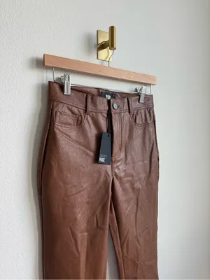 PAIGE Claudine Ankle Flare Faux Leather Pants Dark Argan Brown Size 25 NWT thumbnail 3