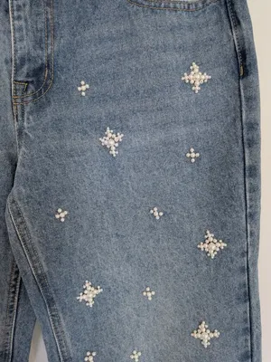 NWT Pearl Beaded Star Embellished Straight Leg Denim Jeans Sz 9 Medium Wash thumbnail 9