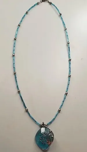 Light Blue Handmade Beaded Stone Necklace thumbnail 1
