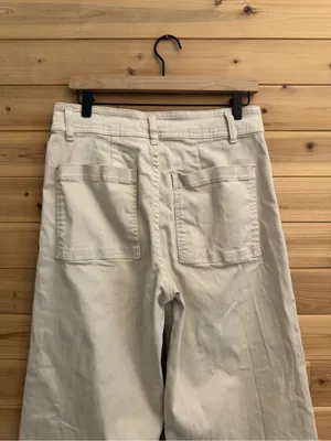 Oat 8/29 Cream High Rise Wide Leg Cotton Blend Pants Raw Edge Summer Casual thumbnail 5
