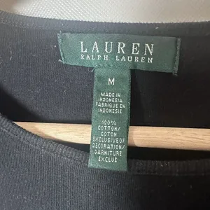 Lauren Ralph Lauren Shirt Womens Medium Black Logo Cotton Short Sleeve Lace Up thumbnail 3