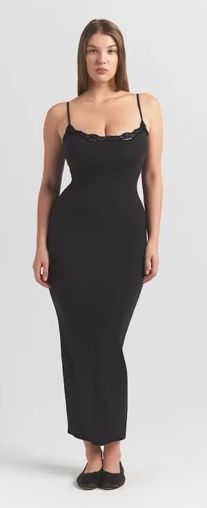 NWT Skims fits everybody long lace slip dress size large in onyx thumbnail 1