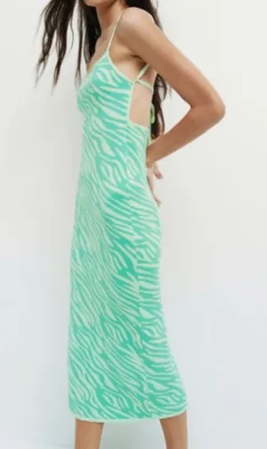 Zara Mint Green Zebra Knit Slip Dress with Strappy Back Size Small Women's thumbnail 1