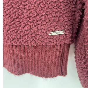 Abercrombie & Fitch Sherpa Womens Top Sz M Cozy Preppy Burgundy Athleisure Soft thumbnail 7