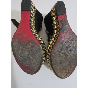 Christian Louboutin Cataclou 140 Black Suede Gold Spike Stud Platform Wedg thumbnail 5