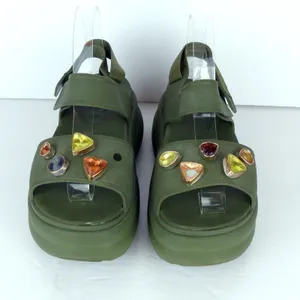 Crocs Soho Y Strap Sandals Womens 8 Army Green Platform Chunky Gem Charms Y2K thumbnail 4