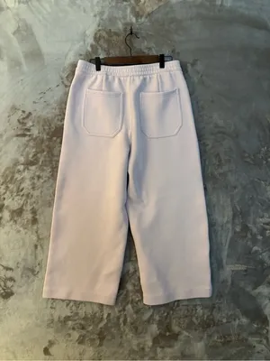 Cropped Wide Leg Women’s Sweatpants with Pockets Elastic Waist Soft Pink thumbnail 2