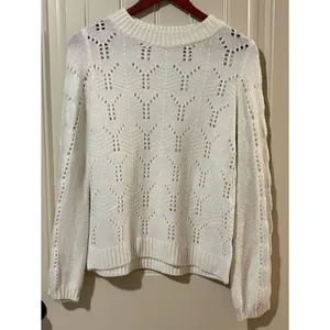 Gap Ivory Frost/Cream Pointelle Crew Sweater thumbnail 2