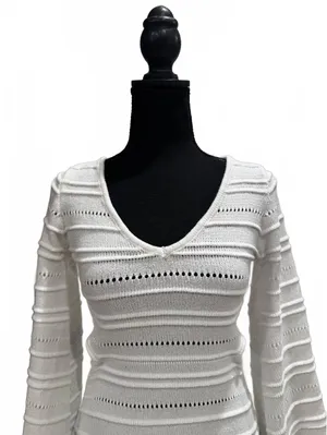 Indikah White Knit Long Sleeve Mini Dress with Cutout Back thumbnail 4